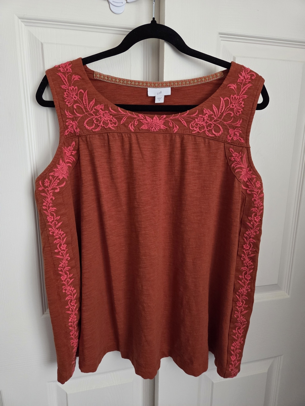 J. Jill Embroidered Tank Top Rust Orange Pink Floral Boho